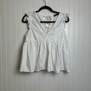 Zara TRF White Babydoll Top Sleeveless, Tie Back